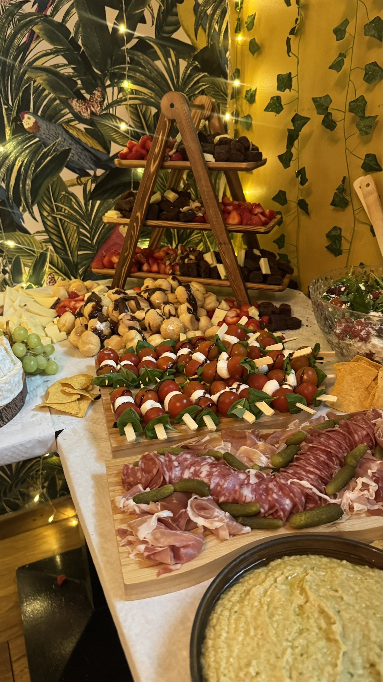 A tiered Elhils grazing display arranged for an event
