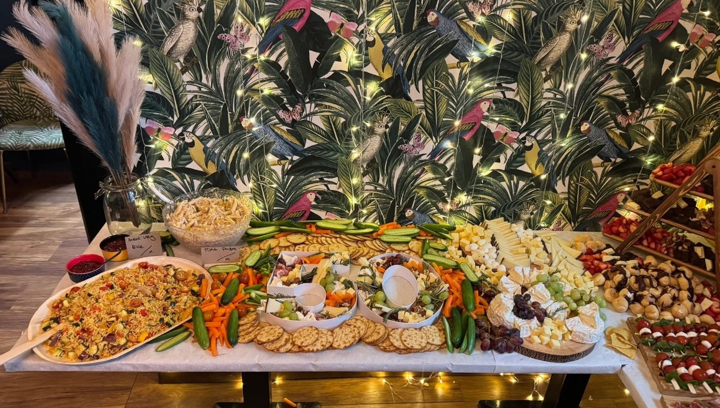 A buffet-style Elhils spread with cheeses, savoury dishes and grazing platters